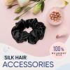 image:imageBlissy Silk Scrunchies 3 Pack  100 Pure Mulberry Silk  22 Momme 6A HighGrade Fibers Scrunchie for Straight amp Curly Hair  Preventing Breakage Tangling amp Creasing Black RegularBlack