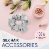 image:imageBlissy Silk Scrunchies 3 Pack  100 Pure Mulberry Silk  22 Momme 6A HighGrade Fibers Scrunchie for Straight amp Curly Hair  Preventing Breakage Tangling amp Creasing Pink RegularSilver