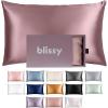 image:imageBlissy Silk Pillowcase  100 Pure Mulberry Silk  22 Momme 6A HighGrade Fibers  Silk Pillow Cover for Hair amp Skin  Regular Queen amp King Silver StandardPlum