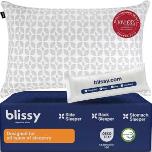 image:imageBLISSY Adjustable Memory Foam Pillow for Sleeping King Size  Cooling Gel Pillows for Side Sleepers with Shredded Foam for Customizable Loft  CertiPURUS amp OekoTEXClassic Queen