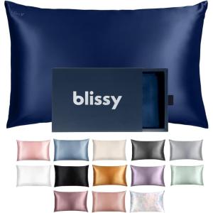 image:imageBlissy Silk Pillowcase  100 Pure Mulberry Silk  22 Momme 6A HighGrade Fibers  Silk Pillow Cover for Hair amp Skin  Regular Queen amp King Blissy White KingBlue