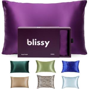image:imageBlissy Silk Pillowcase  100 Pure Mulberry Silk  22 Momme 6A HighGrade Fibers  Silk Pillow Cover for Hair amp Skin  Regular Queen amp King Blissy White KingRoyal Purple