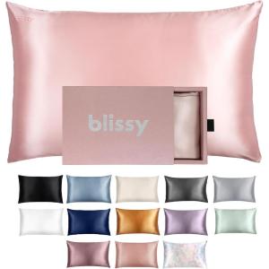 image:imageBlissy Silk Pillowcase  100 Pure Mulberry Silk  22 Momme 6A HighGrade Fibers  Silk Pillow Cover for Hair amp Skin  Regular Queen amp King Blissy White StandardPink
