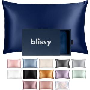 image:imageBlissy Silk Pillowcase  100 Pure Mulberry Silk  22 Momme 6A HighGrade Fibers  Silk Pillow Cover for Hair amp Skin  Regular Queen amp King Blissy White StandardBlue