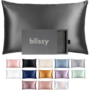 image:imageBlissy Silk Pillowcase  100 Pure Mulberry Silk  22 Momme 6A HighGrade Fibers  Silk Pillow Cover for Hair amp Skin  Regular Queen amp King Blissy White KingGray