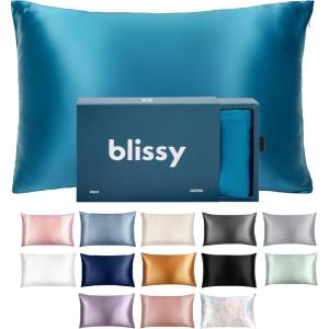 image:imageBlissy Silk Pillowcase  100 Pure Mulberry Silk  22 Momme 6A HighGrade Fibers  Silk Pillow Cover for Hair amp Skin  Regular Queen amp King Blissy White KingAqua