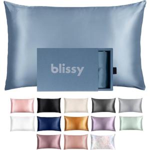 image:imageBlissy Silk Pillowcase  100 Pure Mulberry Silk  22 Momme 6A HighGrade Fibers  Silk Pillow Cover for Hair amp Skin  Regular Queen amp King Blissy White KingAsh Blue