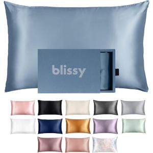 image:imageBlissy Silk Pillowcase  100 Pure Mulberry Silk  22 Momme 6A HighGrade Fibers  Silk Pillow Cover for Hair amp Skin  Regular Queen amp King Blissy White StandardAsh Blue