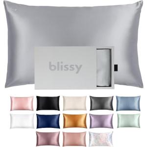 image:imageBlissy Silk Pillowcase  100 Pure Mulberry Silk  22 Momme 6A HighGrade Fibers  Silk Pillow Cover for Hair amp Skin  Regular Queen amp King Blissy White StandardSilver