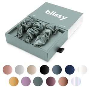 image:imageBlissy Silk Scrunchies 3 Pack  100 Pure Mulberry Silk  22 Momme 6A HighGrade Fibers Scrunchie for Straight amp Curly Hair  Preventing Breakage Tangling amp Creasing Black RegularMatcha
