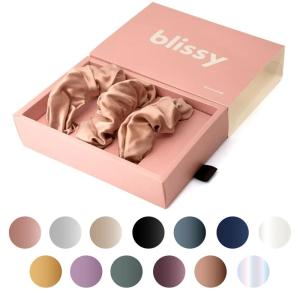 image:imageBlissy Silk Scrunchies 3 Pack  100 Pure Mulberry Silk  22 Momme 6A HighGrade Fibers Scrunchie for Straight amp Curly Hair  Preventing Breakage Tangling amp Creasing Pink RegularRose