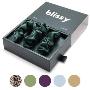 image:imageBlissy Silk Scrunchies 3 Pack  100 Pure Mulberry Silk  22 Momme 6A HighGrade Fibers Scrunchie for Straight amp Curly Hair  Preventing Breakage Tangling amp Creasing Pink RegularEmerald