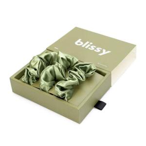 image:imageBlissy Silk Scrunchies 3 Pack  100 Pure Mulberry Silk  22 Momme 6A HighGrade Fibers Scrunchie for Straight amp Curly Hair  Preventing Breakage Tangling amp Creasing Black RegularOlive