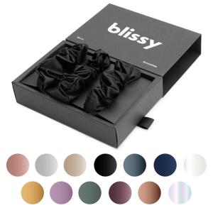 image:imageBlissy Silk Scrunchies 3 Pack  100 Pure Mulberry Silk  22 Momme 6A HighGrade Fibers Scrunchie for Straight amp Curly Hair  Preventing Breakage Tangling amp Creasing Pink RegularBlack
