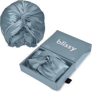 image:imageBLISSY Silk Bonnet For Sleeping For Long And Curly Hair  100 Pure Mulberry Silk 22 Momme 6a Highgrade FibersAsh Blue