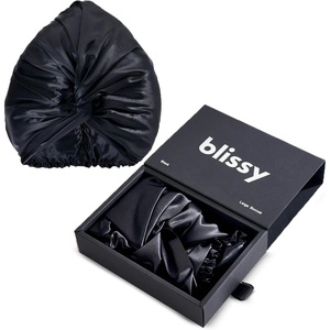 image:imageBLISSY Silk Bonnet For Sleeping For Long And Curly Hair  100 Pure Mulberry Silk 22 Momme 6a Highgrade FibersBlack Large