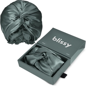 image:imageBLISSY Silk Bonnet For Sleeping For Long And Curly Hair  100 Pure Mulberry Silk 22 Momme 6a Highgrade FibersMatcha