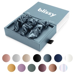 image:imageBlissy Silk Scrunchies 3 Pack  100 Pure Mulberry Silk  22 Momme 6A HighGrade Fibers Scrunchie for Straight amp Curly Hair BlackGoldPink RegularAsh Blue